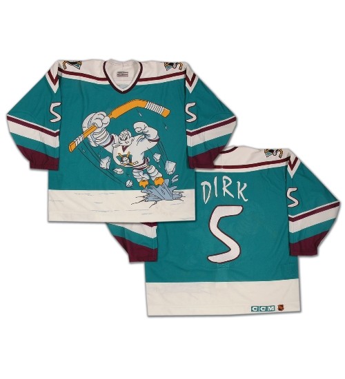 Custom 1995-96 Throwback Anaheim Mighty Ducks Wild Wing 5 Dirk Alternate Jersey